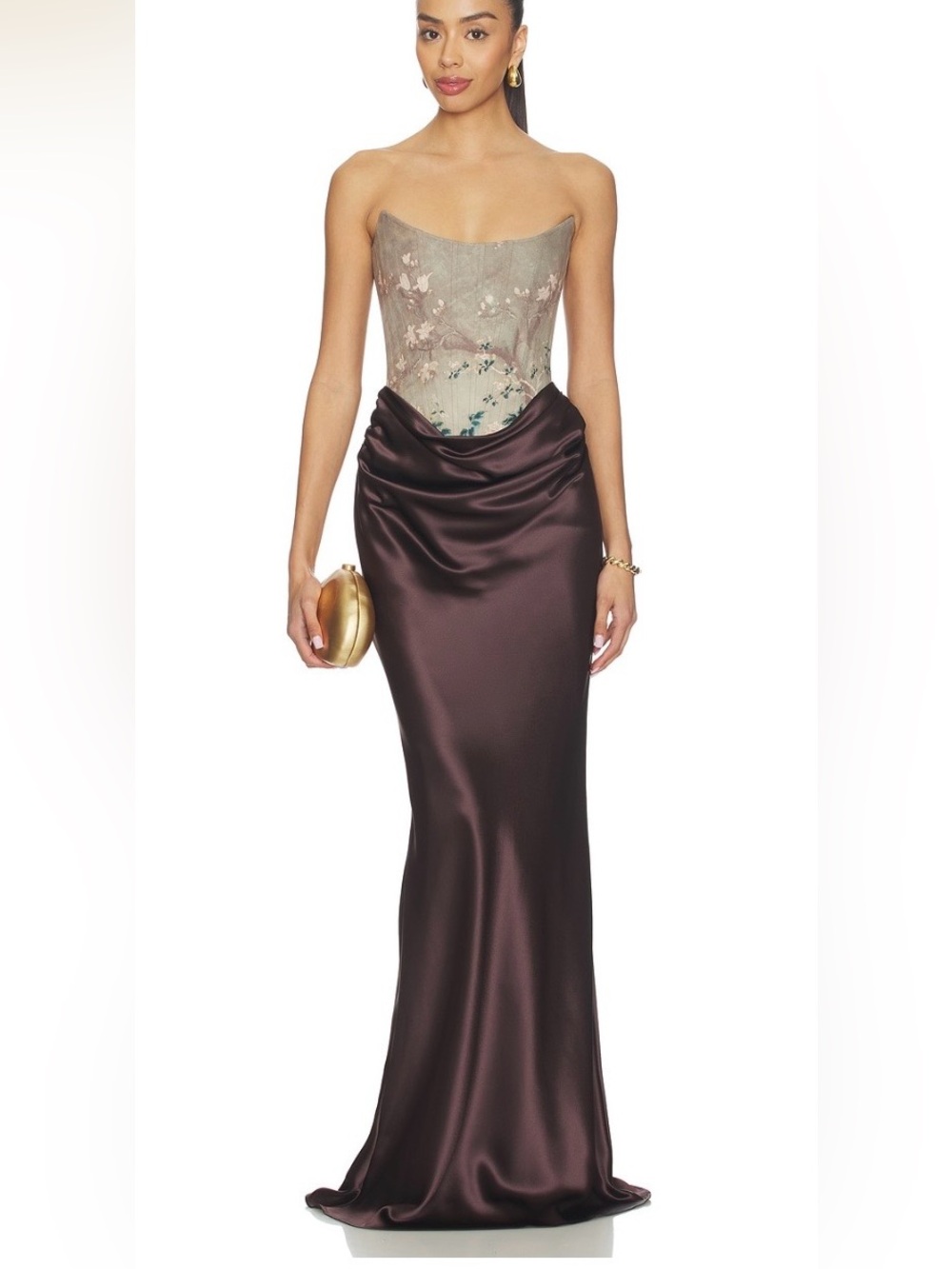 Strapless Two-Tone Evening Gown in Taupe and Plum